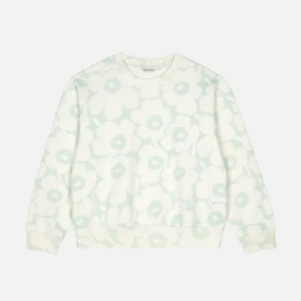 Marimekko Floral Pattern Crewneck Sweater - White & Pale Mint Size Large Uniqlo